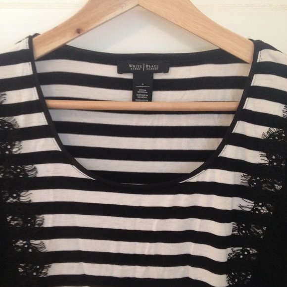 WHBM black & white striped lace tee - size S - Picture 4 of 5